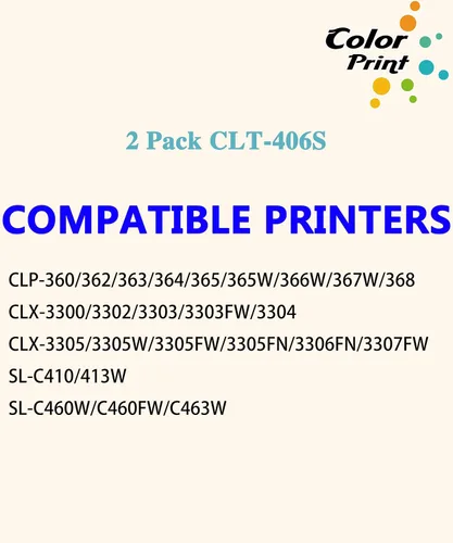 Vista 2 de Cartucho de tóner compatible CLT-K406S de repuesto para Samsung CLT406S CLT-406S para impresora C460FW CLP365 CLX-3300 SL-C410W C460W CLP-360 CLP