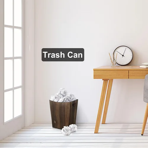 Vista 3 de ETELI Cesta de basura de madera pequeña para oficina, papelera rectangular decorativa con 2 asas para baño, dormitorio, cocina, hotel (marrón)