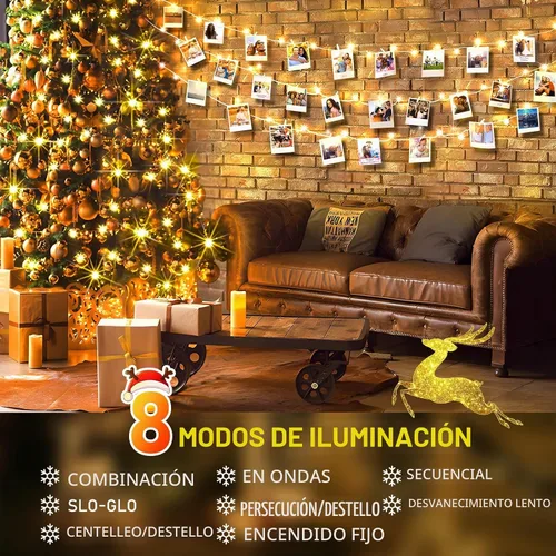 Vista 2 de KNONEW Guirnalda de luces de Navidad para interiores, 60 pies, 180 luces LED impermeables para exteriores, 8 modos de iluminación, función de Blanco