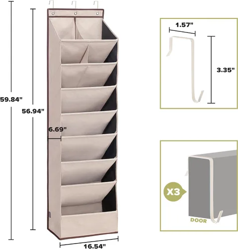 Vista 2 de Paquete de 2 organizadores de zapatos con 6 bolsillos extra grandes y 4 bolsillos grandes, estante de almacenamiento resistente sobre la puerta