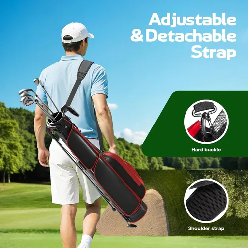 Vista 6 de Golf Lightweight Stand Bag, Par 3 Sunday Small Golf Bag with 2 Way Dividers Rain Hood Cooler Pocket Shoulder Strap and Multiple Storage Pockets for