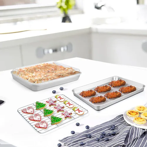 Vista 4 de TeamFar Sartenes para horno tostador, juego de utensilios para hornear