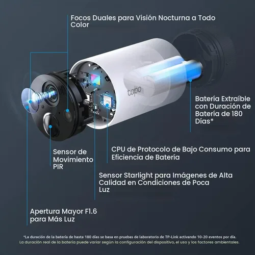Vista 4 de [Usado] TP-Link Tapo 2K QHD Sistema de cámara de seguridad inalámbrica para exteriores, batería de hasta 180 días, visión nocturna a