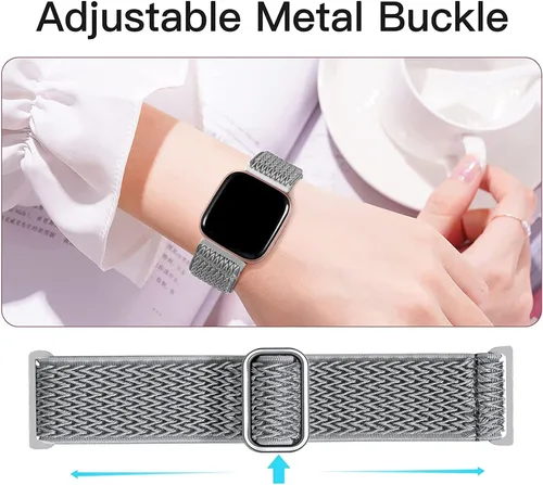 Vista 3 de Bandas elásticas de nailon y correas de silicona de encaje compatibles con Fitbit Versa 3/Versa 4/Sense/Sense 2, correas de repuesto ajustables