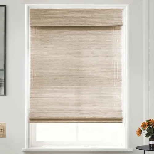 Vista 3 de MOOD Persianas de Bambú Personalizadas Tejidas Persianas Romanas de Bambú sin Cordón para Ventanas y Puertas (Tejido Natural) Madera de Nogal
