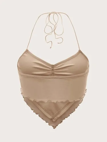 Vista 2 de Floerns Top corto sin mangas con cuello halter y lazo en la espalda para mujer