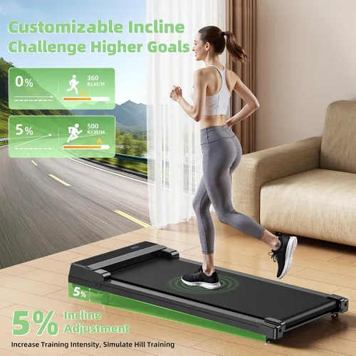 Vista 2 de Walking Pad Treadmill with 5% Incline - Under Desk Running Machine Mat Pads for Home Office Portable Small Compact Quiet Flat Indoor Magnetic Negro