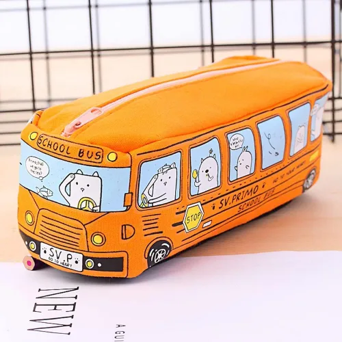 Vista 8 de JHTPSLR Estuche para lápices de alta calidad, con diseño de caricaturas, autobús urbano, estuche grande de lona con cremallera, organizador
