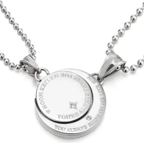 Vista 10 de Un par collar de parejas los amantes acero luna y sol colgante con circonita cúbica para hombre mujer amigos