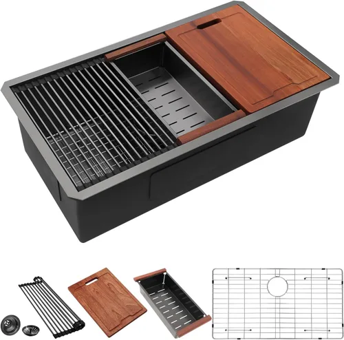Vista 12 de Lordear - Fregadero de barra de 12 pulgadas bajo montaje, estación de trabajo, calibre 16, T304, 12 x 15, acero inoxidable, fregadero de cocina