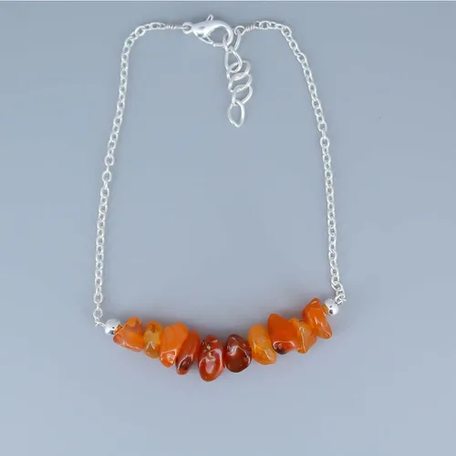 Vista 3 de Gempires Real Carnelian Bar Bracelet, Energy Healing Crystals With 7 + 1 Inch Silver Plated Adjustable Chain (Carnelian)