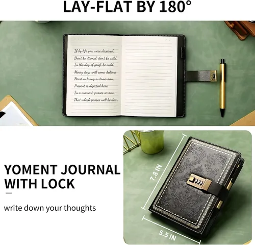Vista 5 de Lock Diary - Diario vintage con candado para mujer, diario de cuero con cerradura recargable, con bloqueo personal, diario de escritura B6, diario