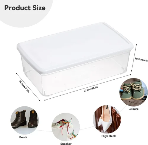 Vista 4 de novelinks - Paquete de 8 contenedores de plástico transparente para almacenamiento de zapatos de 6 cuartos de galón con tapas (blanco) Shoe Boxes