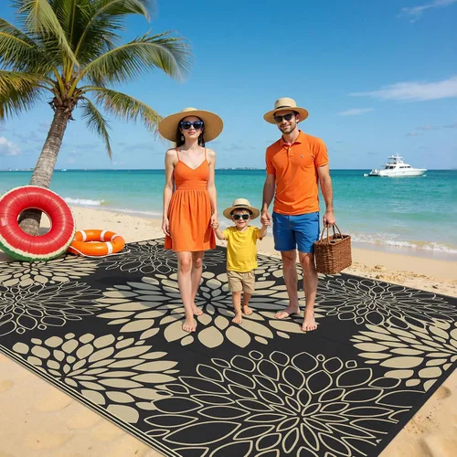Vista 6 de Ileading Alfombra impermeable para exteriores de 8 x 10 pies, reversible, de paja de plástico, portátil, para interiores y exteriores