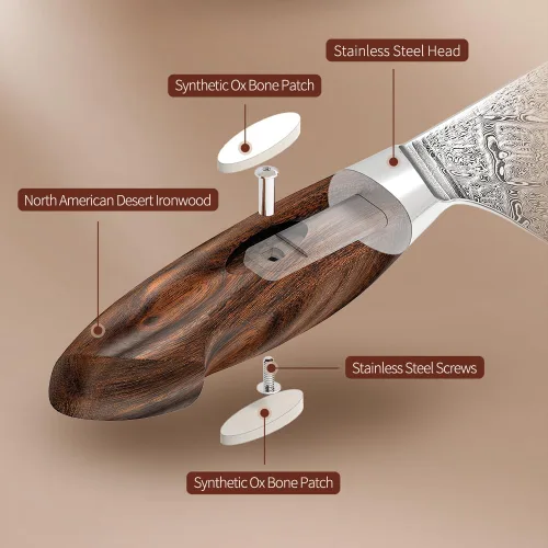 Vista 4 de XINZUO Cuchillo de chef de acero de Damasco de 8.3 pulgadas, 110 capas, cuchillo de cocina profesional forjado a mano, espiga completa, cuchillo