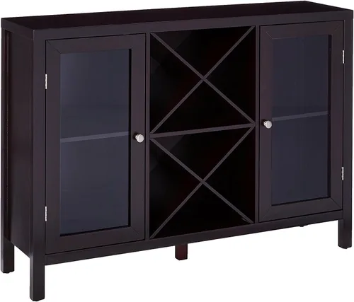Vista 3 de Aparador con estantería para vinos, Kings Brand. Mesa tabla lateral con almacenamiento, Espresso