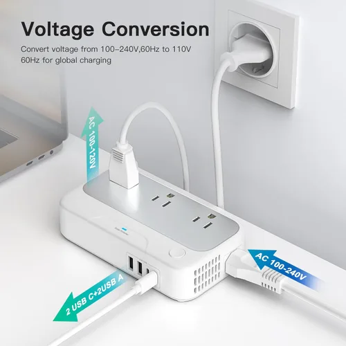 Vista 3 de Convertidor de voltaje universal EE.UU. a Europa, combo convertidor de viaje de 220 V a 110 V, adaptador europeo de reducción de voltaje de 250 W