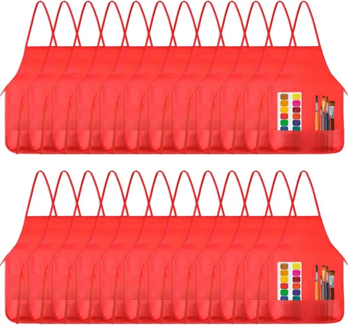 Vista 7 de KUUQA Delantal de arte para niños con dos bolsillos para pintura para niños, a granel para manualidades, hogar, cocina, aula, suministros de pintura