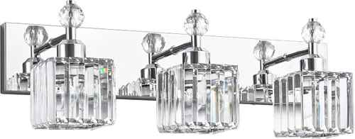 Vista 27 de PRESDE Aplique de pared de cristal único, lámpara de tocador cromada moderna, lámpara de pared de 1 luz para baño, dormitorio, pasillo