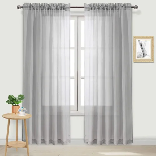 Vista 139 de DWCN Cortinas Transparentes Aqua de Voile Semitransparente con Bolsillo para Barra para Dormitorio y Sala de Estar, 36 x 36 pulgadas de Largo, Juego