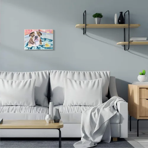 Vista 3 de Stupell Industries Placa de pared de goma con diseño de bulldog inglés en la bañera, diseño de George Dyachenko, 10 x 15 pulgadas, color azul