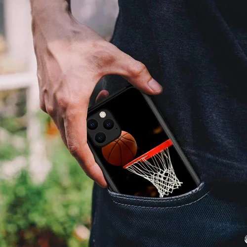 Vista 7 de Funda compatible con iPhone 11 Pro Max, plexiglás con patrón de aro de baloncesto para niños y hombres, funda antiarañazos a prueba de golpes