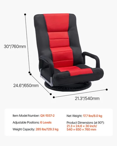 Vista 3 de VEVOR Silla giratoria para juegos con reposabrazos, silla giratoria de 360 grados con respaldo plegable de 6 posiciones ajustables y soporte lumbar