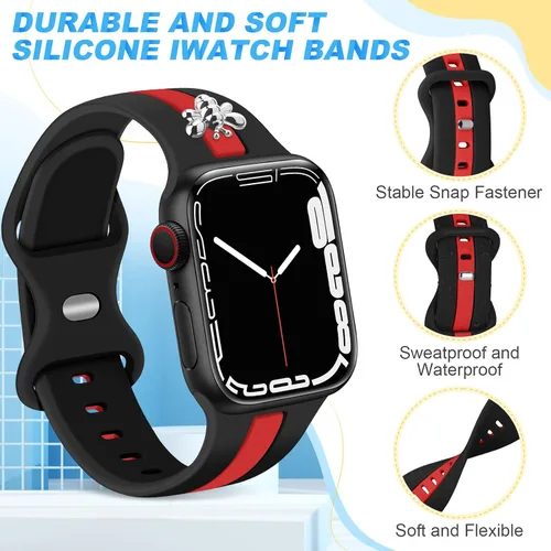 Vista 3 de 5 Pack Designer Sport Bands Compatible with Apple Watch Band 38mm 40mm 42mm 44mm 45mm 46mm 49mm Women,Bee Decoration Silicone Band for iWatch Series