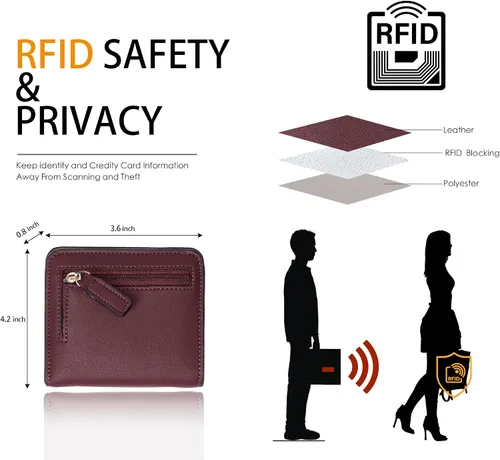 Vista 7 de Toughergun - Cartera de cuero genuino de lujo para mujer con cierre Rfid y ventana de identificación