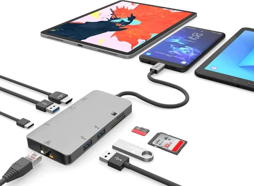 Vista 7 de Estación de acoplamiento USB C Hub 8 en 1 con HDMI 4K, 1 Gbit Ethernet, 3 puertos USB A 3.0, 1 USB-C PD/Data, SD/Micro SD para trabajo y viajes