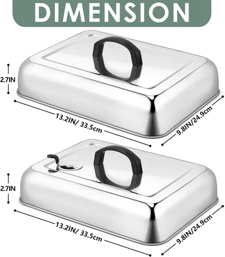 Vista 2 de Leonyo - Paquete de 2 cúpula de fusión resistente para plancha, cubierta rectangular de acero inoxidable de 13 pulgadas, tapa de vapor para parrilla