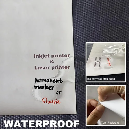 Vista 4 de Mr-Label Papel adhesivo de vinilo imprimible blanco mate, impermeable, para impresora de inyección de tinta/láser, para negocios en casa
