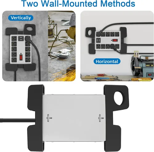 Vista 5 de CCCEI Regleta de alimentación resistente con puertos USB, 10 salidas para garaje, protector de sobretensiones de 2700 julios, metal para taller Gris