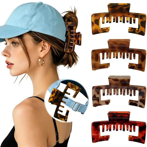 Vista 25 de Sunolga Pinzas de garra para gorras de béisbol, 4 pinzas para el cabello grandes para sombrero de camionero para mujer, pinzas antideslizantes