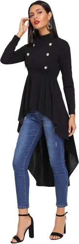 Vista 4 de Floerns Blusa asimétrica de manga larga con doble botón para mujer