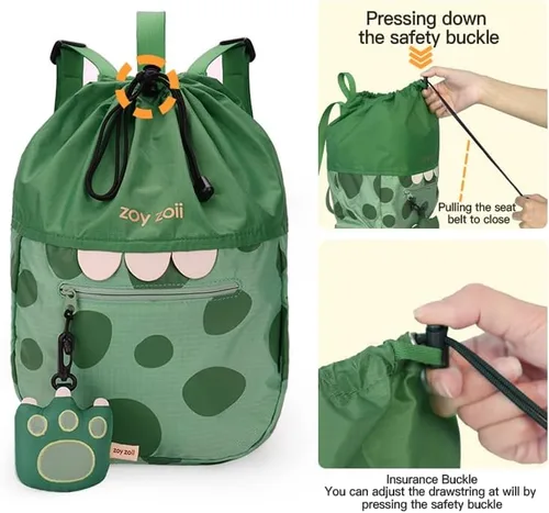 Vista 3 de Zoy zoii Bolsa con cordón para niños, bonita bolsa de regalo para niñas, niños, deportes, campamento, viajes al aire libre, Dinosaurio, Classic