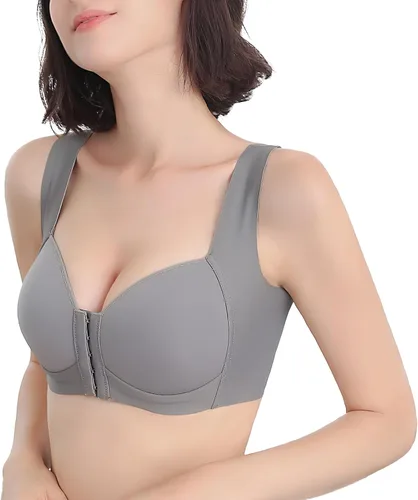 Vista 2 de FallSweet Sujetador con cierre frontal para mujer, brasier sin varillas sin costuras, brasier cómodo sin excavación