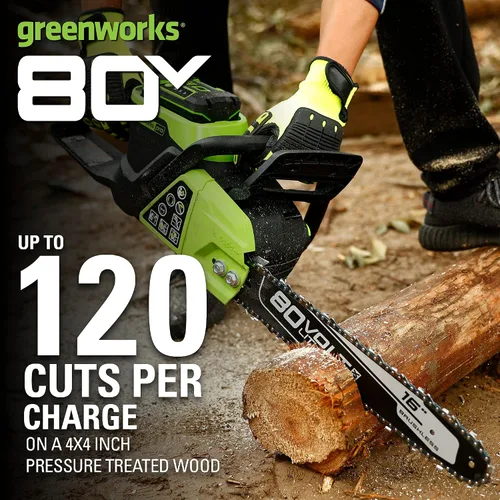 Vista 2 de Greenworks Motosierra inalámbrica sin escobillas de 80 V y 16 pulgadas