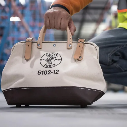 Vista 6 de Klein Tools 5102-12 Bolsa de herramientas resistente de lona natural, bolsa de herramientas portátil, bolsa multiusos con abertura amplia
