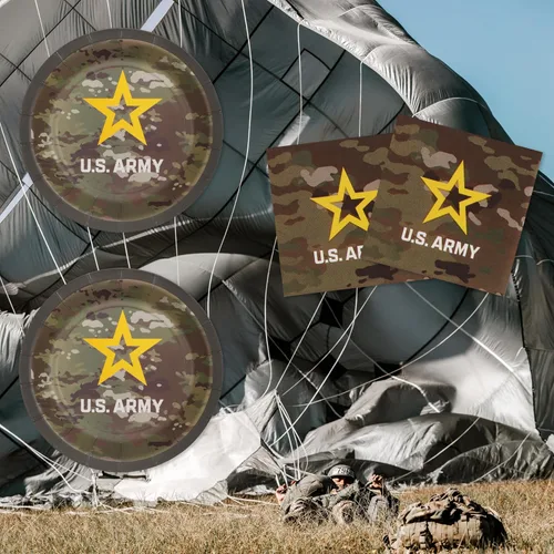 Vista 7 de Havercamp Fiesta oficial del ejército de los Estados Unidos para 16 invitados; incluye 16 platos y servilletas de 7 pulgadas - Logotipo