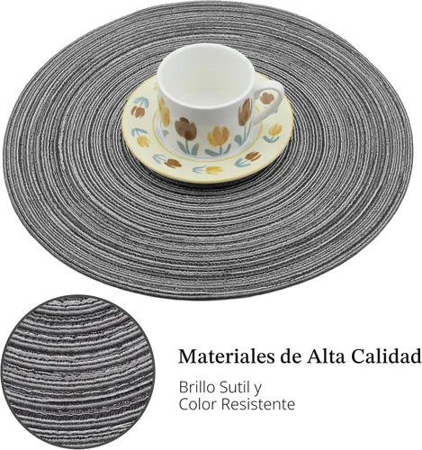 Vista 3 de Juego de 6 manteles individuales redondos trenzados, lavables, antideslizantes, para cocina, comedor, 15 pulgadas, resistentes al calor, tela Beige