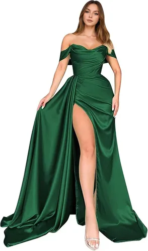Vista 10 de Dream Wedding Vestidos de fiesta de satén con hombros descubiertos con Agua