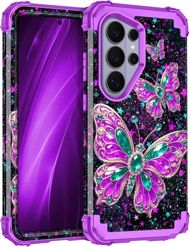 Vista 55 de Miqala Funda para Galaxy S21 FE 5G, brilla en la oscuridad, tres capas, resistente, protección a prueba de golpes, parachoques de plástico Azul