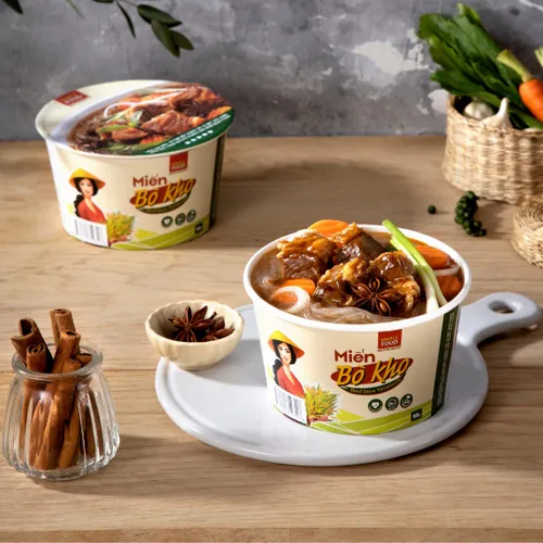 Vista 6 de SIMPLY FOOD Fideos instantáneos de vidrio para estofado de carne vietnamita (Miến Bò Kho Tô) – 9 tazones/1.94 oz cada uno – Deliciosos fideos
