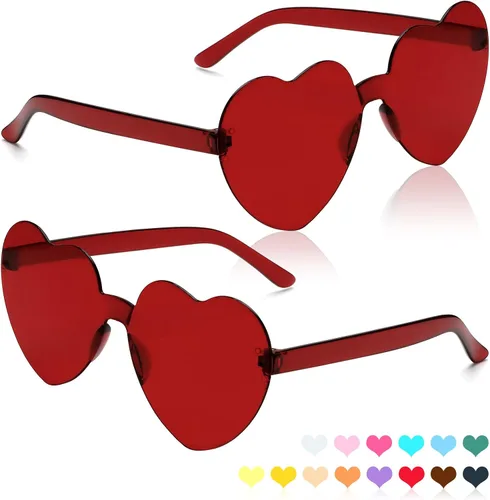 Vista 65 de Lentes de sol con forma de corazón, 2 pares de lentes de sol en forma de corazón, gafas de sol rave para mujeres, regalos de fiesta