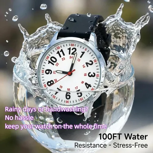 Vista 5 de Easy Read Women’s Watch with Second Hand, 35mm Dial with Large Arabic Numbers, Water Resistant Silicone Strap Wrist Watch with Luminous Hands