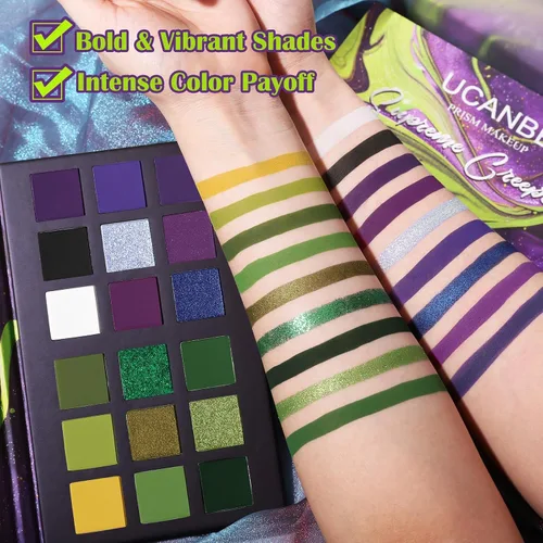 Vista 3 de Paleta de Sombras de Ojos Gótica Verde Morada - 18 Colores Mate Brillante Metálico Brillante y Oscuro Sombras de Ojos Góticas Ahumadas