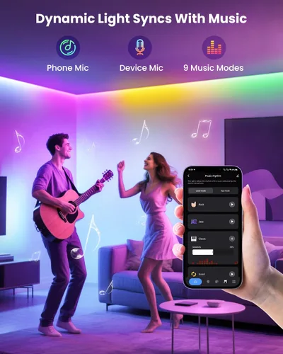 Vista 9 de Luces LED RGB+IC de 9.84 pies para TV de 32 a 43 pulgadas, tira de retroiluminación detrás de la TV con sincronización de música, aplicación