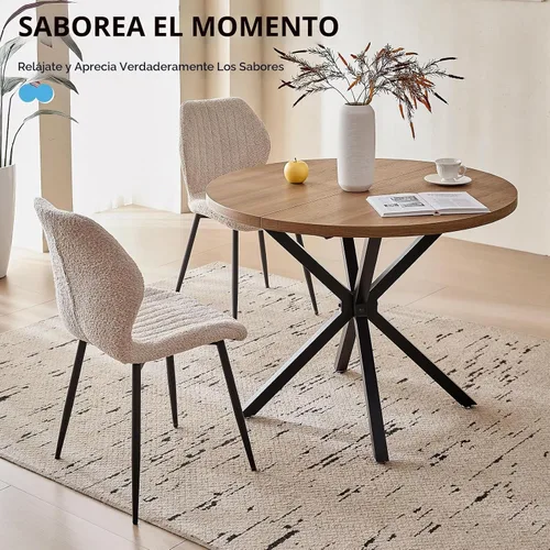 Vista 4 de Juego de mesa de comedor redonda de 39 pulgadas para 4, mesa Beige