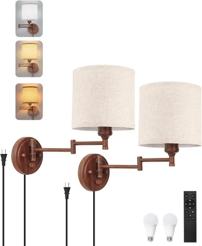Vista 14 de GOODATE Apliques de pared regulables, lámpara de pared con brazo oscilante, juego de dos apliques de pared, lámpara de pared enchufable, juego de 2